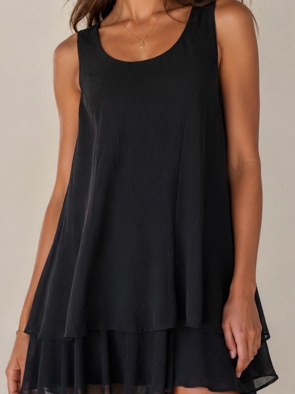 VTG 90s All That Jazz Black Tiered Chiffon Skater Dress 3/4 Made in USA EUC